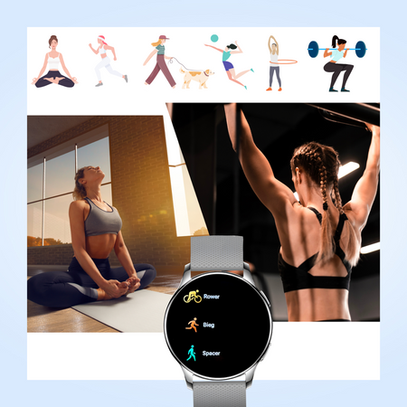 Smartwatch Sara AMOLED Zestaw 3 Pasków - Niebieski, Srebrny, Szary