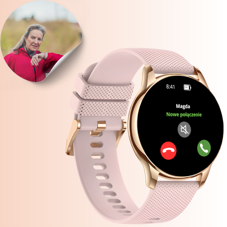 Smartwatch damski zegarek funkcja rozmowy menu PL z cyrkoniami bransoleta
