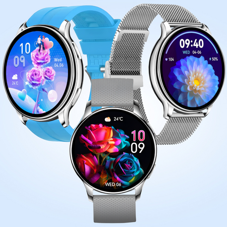 Smartwatch Sara AMOLED Zestaw 3 Pasków - Niebieski, Srebrny, Szary