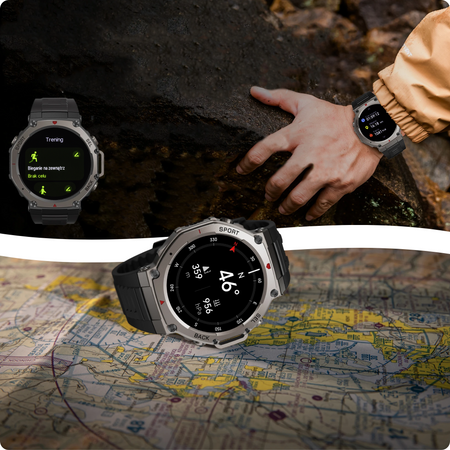Smartwatch męski wodoodporny z rozmowami, PL menu, trybami sportowymi i GPS