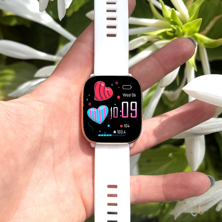 Smartwatch Damski Ewa Złoty Zestaw 3 pasków - biały, różowy, różowe złoto