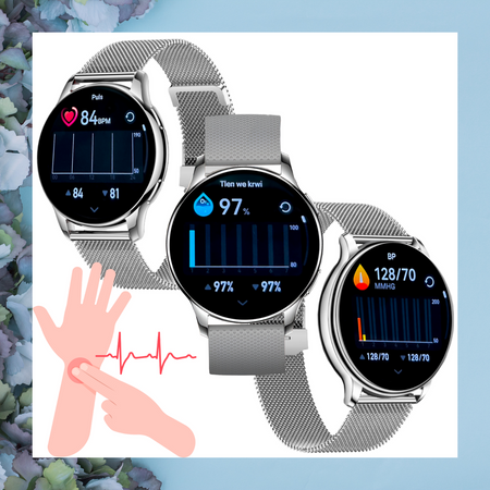 Smartwatch Sara AMOLED Zestaw 3 Pasków - Biały, srebrny, szary