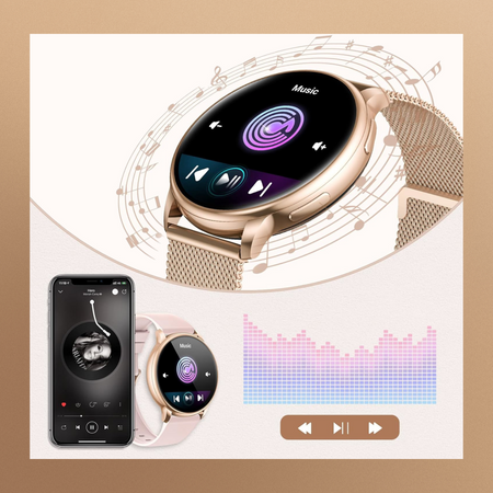 Smartwatch Bianka AMOLED Zestaw 3 Pasków - Biały, Różowy,  Złoty róż