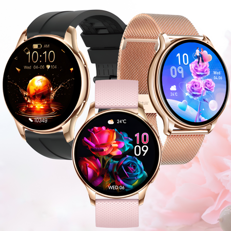 Smartwatch Bianka AMOLED Zestaw 3 Pasków - Czarny, Różowy,  Złoty róż