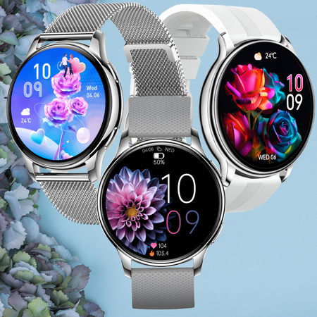 Smartwatch Sara AMOLED Zestaw 3 Pasków - Biały, srebrny, szary