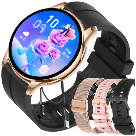 Smartwatch Bianka AMOLED Zestaw 3 Pasków - Czarny, Różowy,  Złoty róż