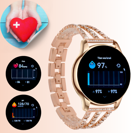 Smartwatch damski zegarek funkcja rozmowy menu PL z cyrkoniami bransoleta