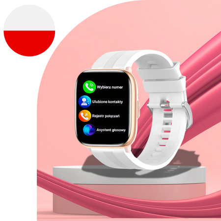 Smartwatch Damski Ewa Złoty Zestaw 3 pasków - biały, różowy, różowe złoto