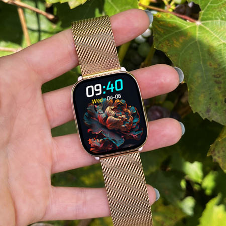 Smartwatch Damski Ewa Złoty Zestaw 3 pasków - biały, różowy, różowe złoto