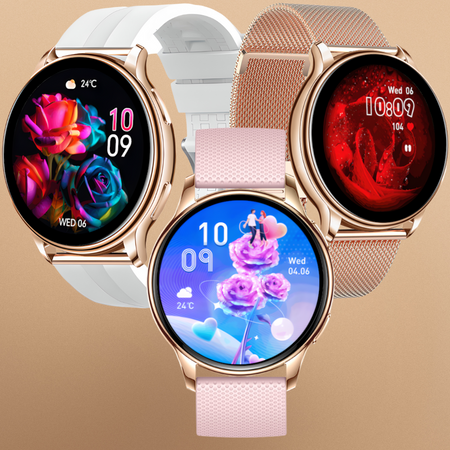 Smartwatch Bianka AMOLED Zestaw 3 Pasków - Biały, Różowy,  Złoty róż