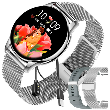 Smartwatch Sara AMOLED + bransoleta srebrna