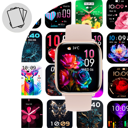 Smartwatch Damski Ewa Złoty Zestaw 3 pasków - biały, różowy, różowe złoto