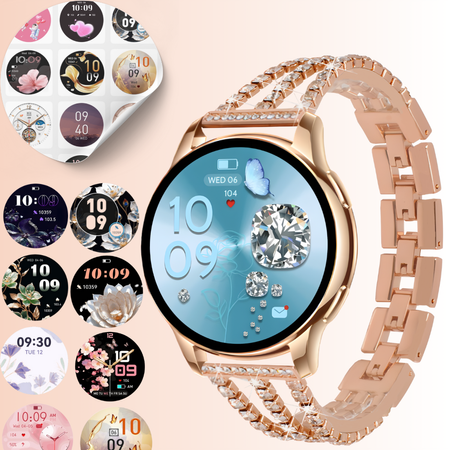 Smartwatch damski zegarek funkcja rozmowy menu PL z cyrkoniami bransoleta