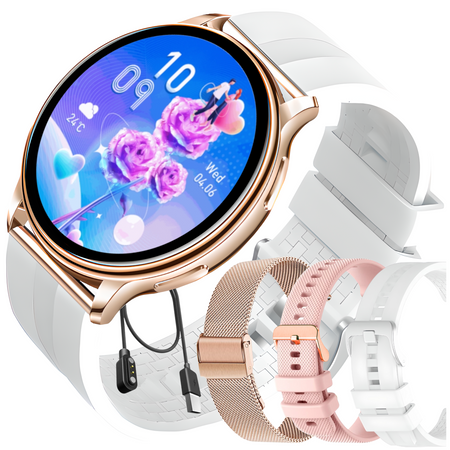 Smartwatch Bianka AMOLED Zestaw 3 Pasków - Biały, Różowy,  Złoty róż