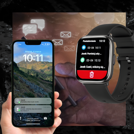 Smartwatch Zegarek Czarny Rozmowy Menu PL AMOLED Smart Sport Męski