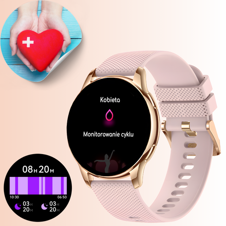 Smartwatch damski zegarek funkcja rozmowy menu PL z cyrkoniami bransoleta