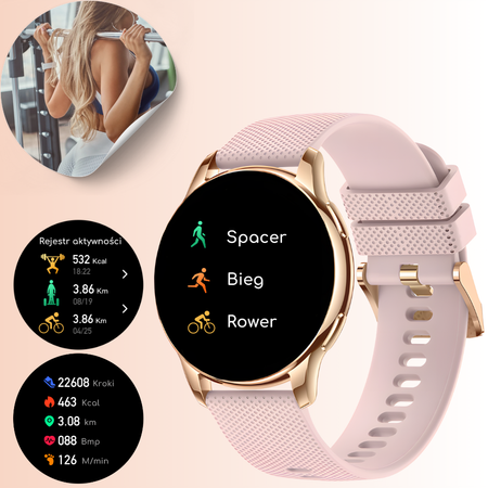Smartwatch damski zegarek funkcja rozmowy menu PL z cyrkoniami bransoleta