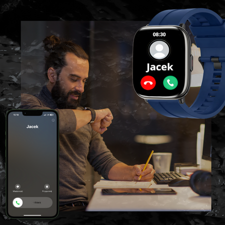 Smartwatch Zegarek Czarny Rozmowy Menu PL AMOLED Smart Sport Męski