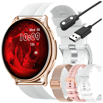 Smartwatch Bianka AMOLED Zestaw 3 Pasków - Biały, Różowy,  Złoty róż