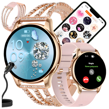 Smartwatch damski zegarek funkcja rozmowy menu PL z cyrkoniami bransoleta