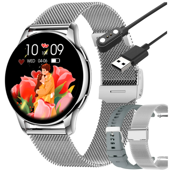 Smartwatch Sara AMOLED + bransoleta srebrna