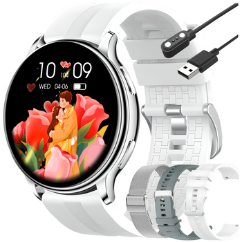 Smartwatch Sara AMOLED Zestaw 3 Pasków - Biały, srebrny, szary