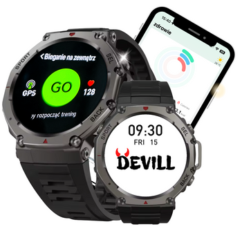 Smartwatch męski wodoodporny z rozmowami, PL menu, trybami sportowymi i GPS