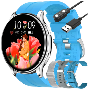 Smartwatch Sara AMOLED Zestaw 3 Pasków - Niebieski, Srebrny, Szary